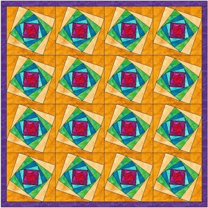 Tilted Spiral 6 Quilt Log Cabin Paper Foundation Quilting Block Pattern