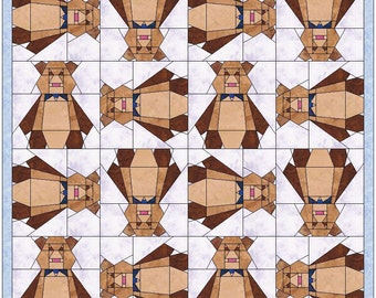 Teddy Bear Quilt 10 Inch Paper Piece Foundation Quilting Block Pattern