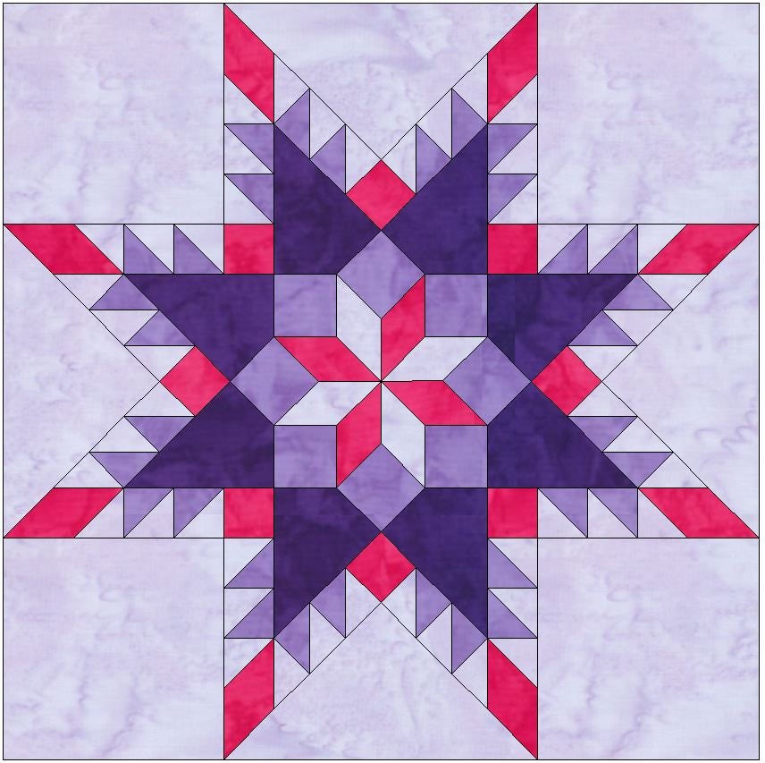 Star Pattern 10 Inch Feathered Star in Star 10 Inch Paper Piece Foundation Quilting Block ...