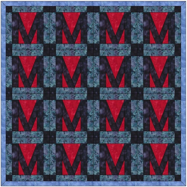 Letter M Quilt Paper Piece Foundation Quilting Block Pattern