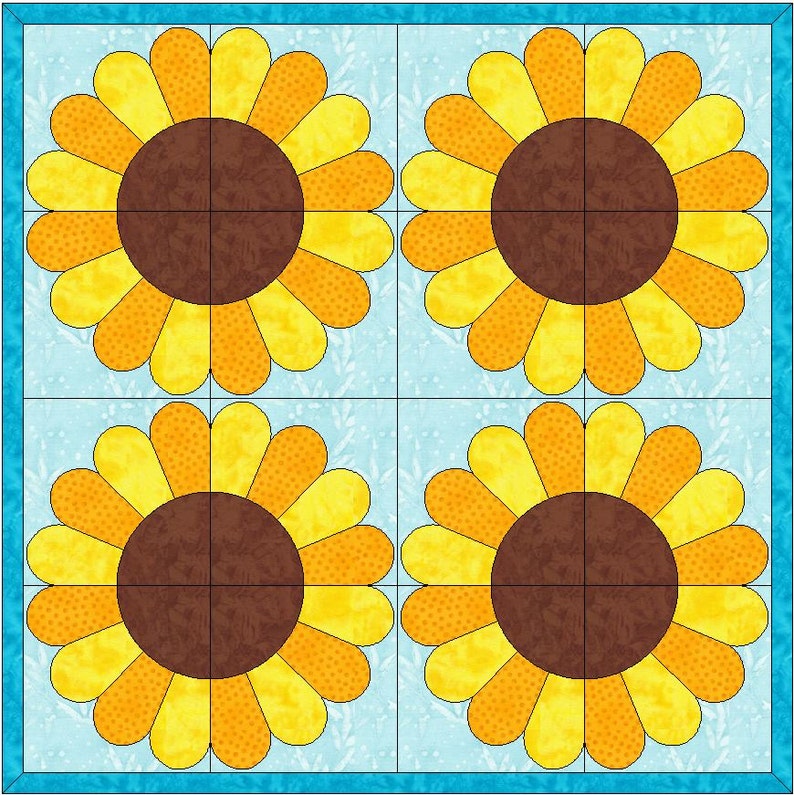 4 Petal Sunflower Corner Quilt Template Quilting Block Pattern Etsy