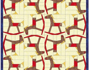 Rocking Horse Quilt 10 Inch Paper Piece Foundation Quilting Block Pattern