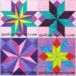 Star Quilt Block Set of 4 - 15 Inch Paper Piece Template Quilting Block Patterns Set 2 PDF