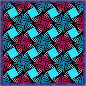 Twisted Log Cabin Stained Glass Quilt Paper Piece Foundation Quilting Block Pattern