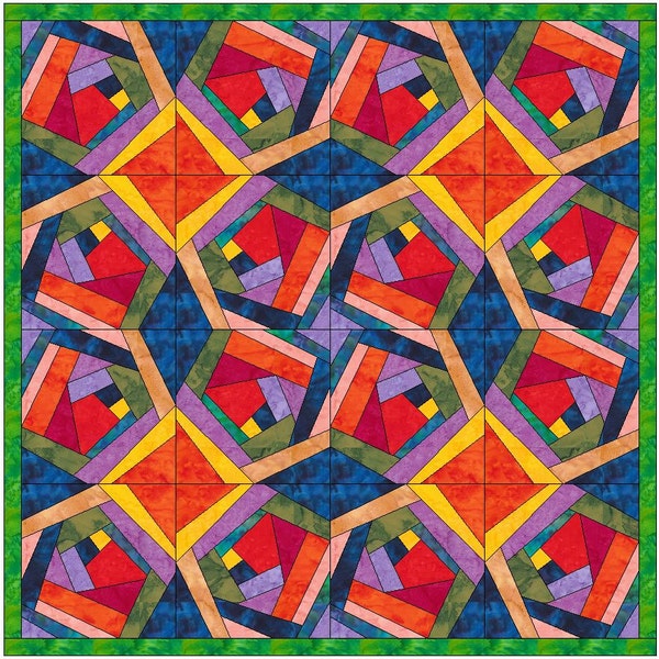 Complex Crazy Patch 3 Quilt Paper Foundation Piece 12 Inch Quilting Block Pattern PDF