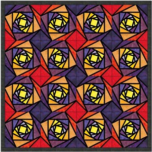 Twisted Log Cabin Quilt 2 Stained Glass Paper Piece Foundation Quilting Block Pattern