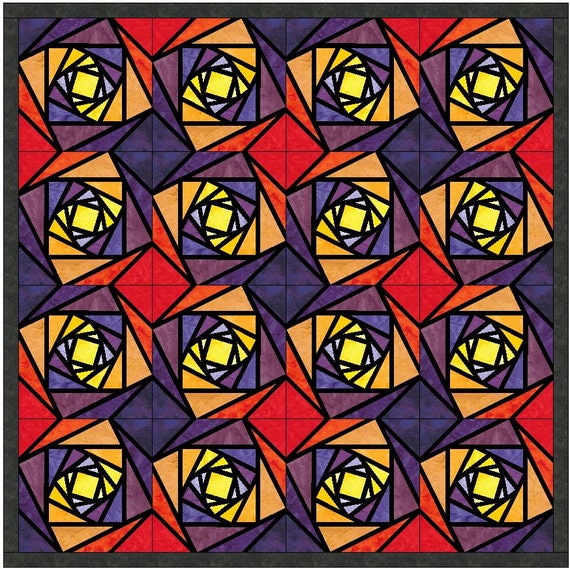Twisted Log Cabin Quilt 2 Stained Glass Paper Piece Foundation Etsy