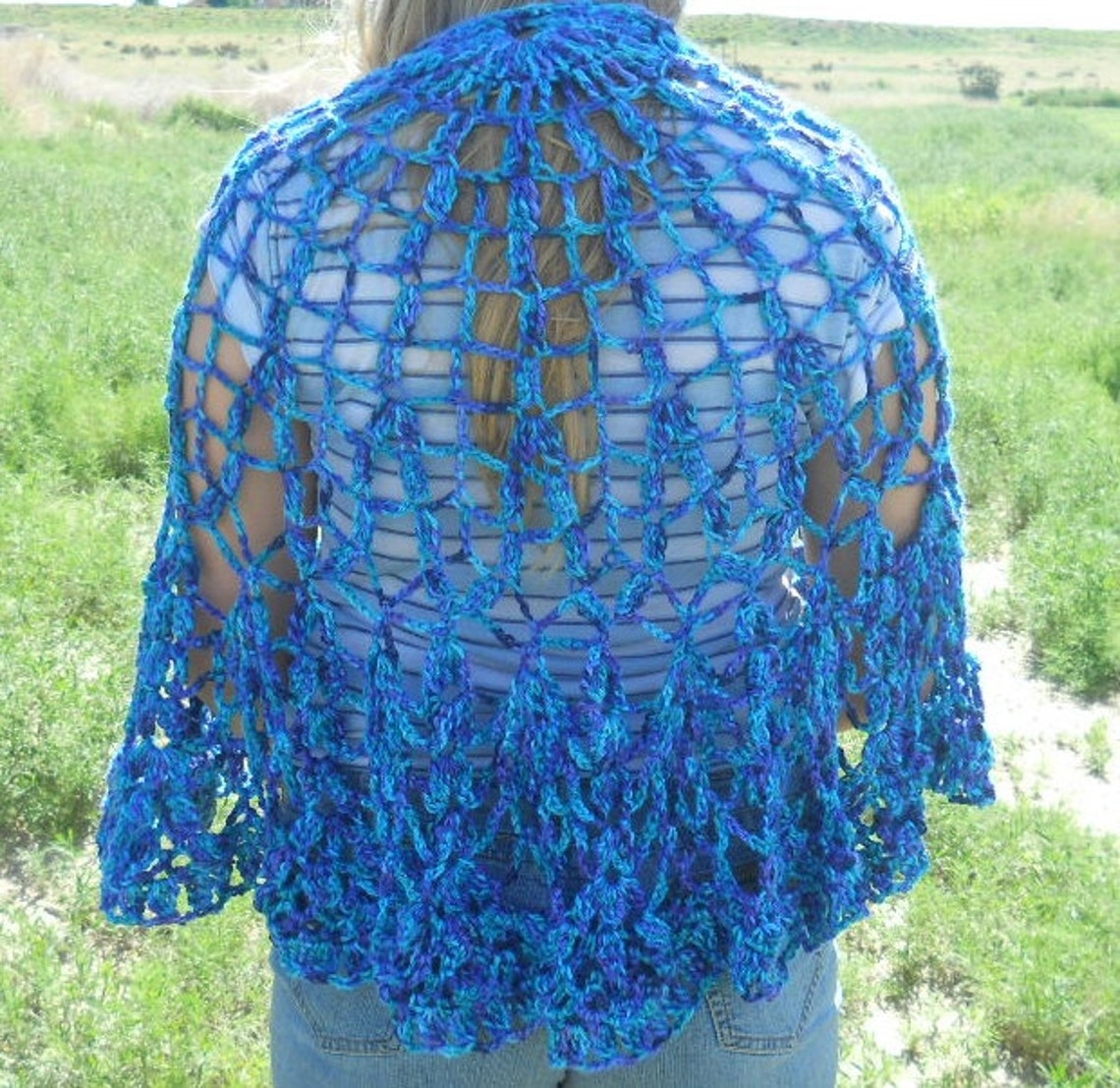 Pineapple Shawl Wrap Hand Crochet ocean Blues Etsy