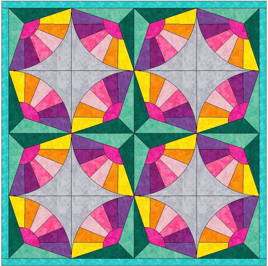Floating Fan Quilt Template Quilting Block Pattern PDF Etsy
