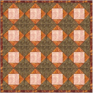 Peut inclure: Un motif de courtepointe avec un motif répétitif de carrés bruns, orange et roses. Les carrés sont disposés en forme de losange.