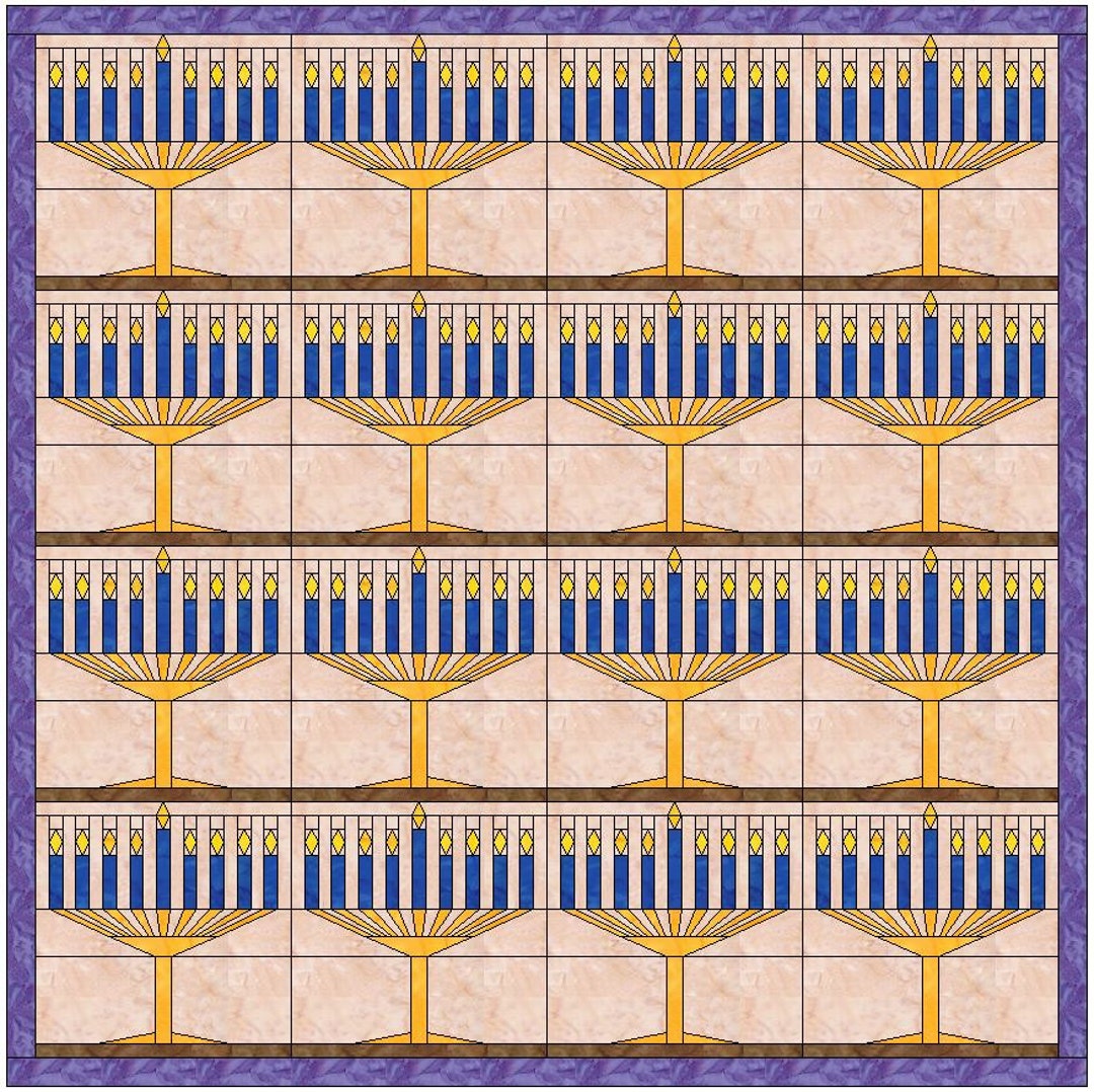 Menorah Hanukkah Quilt Paper Piece Foundation Quilting Block Pattern Etsy