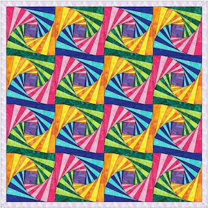 Twisted Rainbow Log Cabin Quilt 4 Paper Piece Foundation Quilting Block Pattern PDF