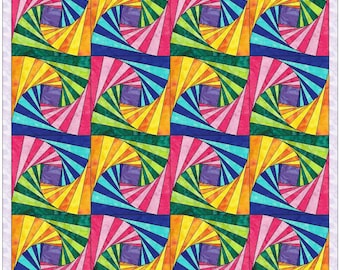 Twisted Rainbow Log Cabin Quilt 4 Paper Piece Foundation Quilting Block Pattern PDF