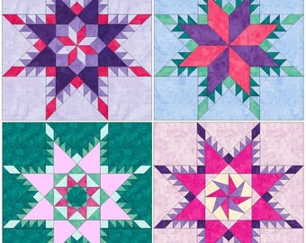Feathered Star Quilt Set 1 Paper Foundation Piecing Quilting 4 -10 Inch Block Patterns PDF