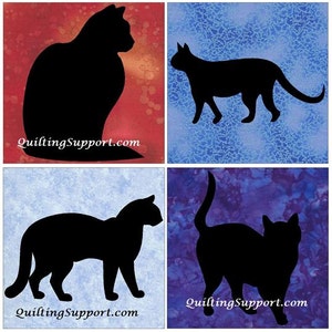 4 Kitty Cat Silhouette Quilt Applique Patterns (Set of 4)