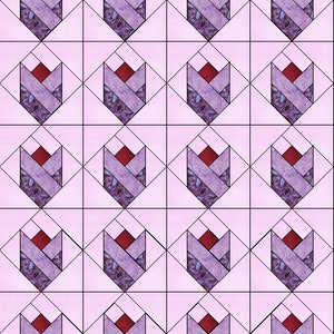 Tulip Love Flower Quilt 10 Inch Paper Piece Foundation Quilting Block Pattern PDF