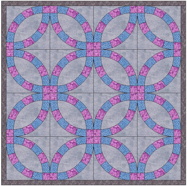 5 Segment Single Wedding Ring Quilt Templates Quilting Block Pattern PDF image 1