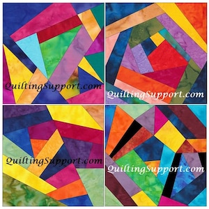 Complex Crazy Patch Quilt Set 1 Paper Foundation Piecing Quilting 4 Block Patterns PDF