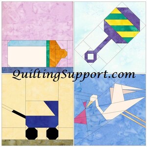 Baby Quilt Set Paper Foundation Piecing Quilting 4 Block Patterns PDF