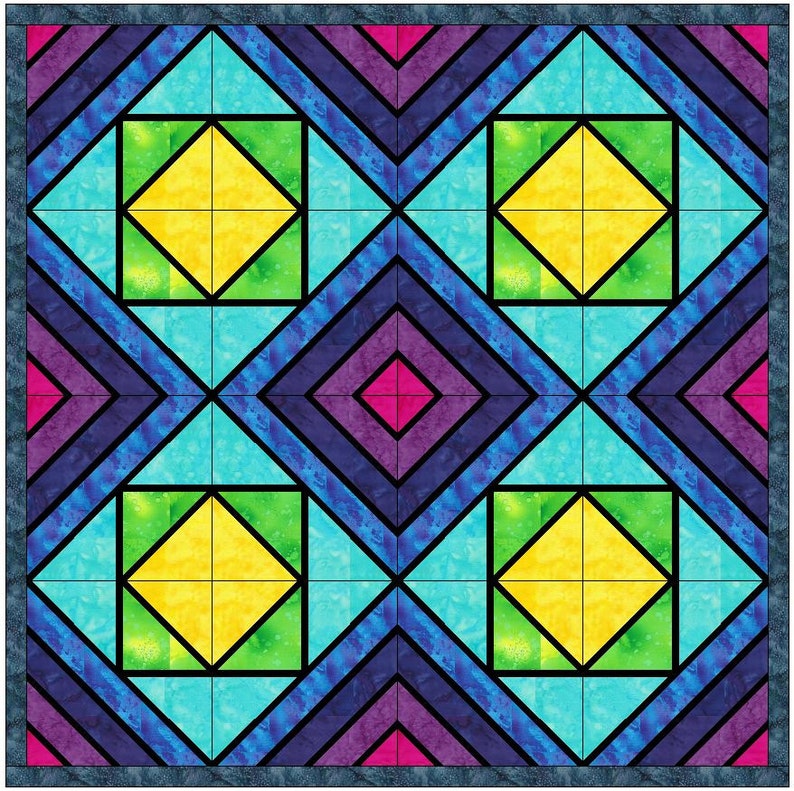 Quarter Stripes With Diamond Stained Glass Quilt Foundation Etsy