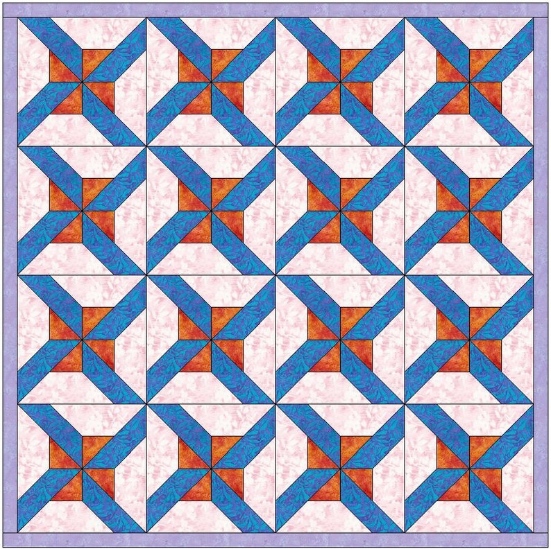 Spinning Stars Variation Quilt Template Quilting Block Pattern Etsy