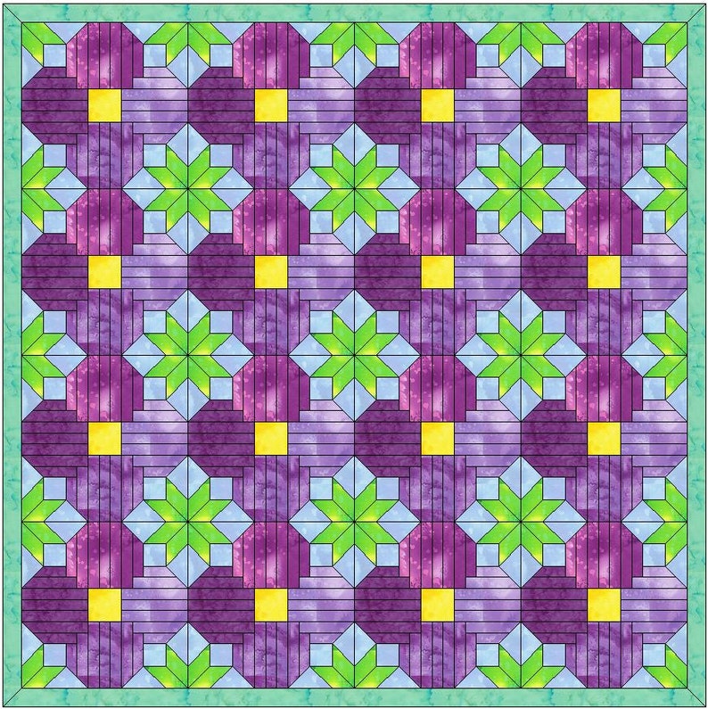 Courthouse Steps Flower Quilt Template Quilting Block Pattern PDF image 1