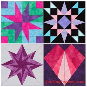 Exciting Quilt Blocks Set 1 - 15 Inch Block Set of 4 Template Quilting Block Patterns PDF