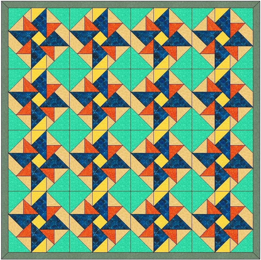 Double Windmill Quilt Pinwheel Paper Template Quilting Block Etsy