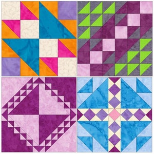 10 Inch Foundation Quilt Set 1 Paper Piecing Quilting 4 Block Patterns PDF