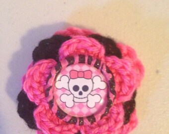 Pink and Black Skull Hair Clip