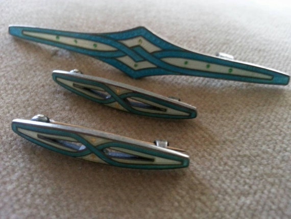 Edwardian Sterling Lingerie Pins, Sterling Enamel