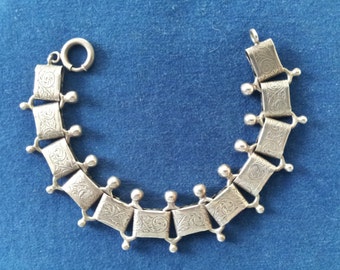 Vintage Danecraft Sterling Etched Book Chain Victorian Revival Bracelet