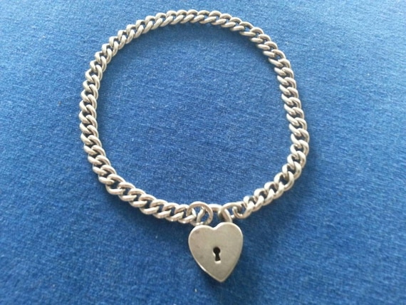 Vintage Sterling Padlock Charm Bracelet, Curb Link