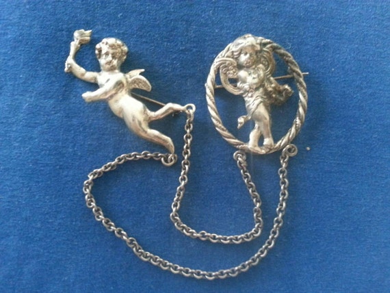 Vintage Sterling Chatelaine Brooch, Sterling Cheru