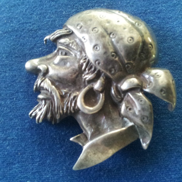 Vintage Sterling Marleen Pirate Brooch Pin, Unsigned Marleen Pirate Head Brooch Pin