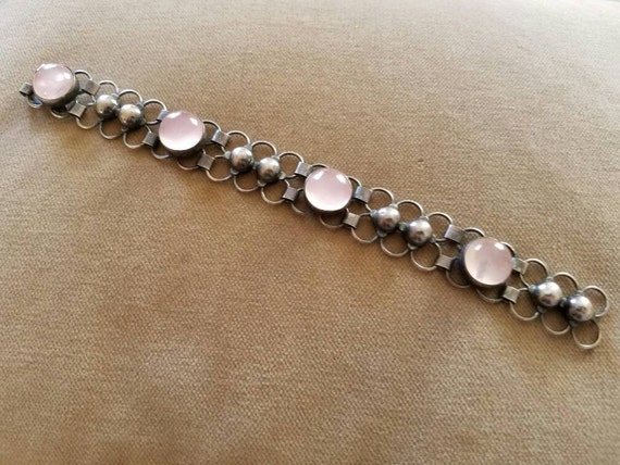 Vintage Sterling Rose Quartz Bracelet, Mid Century