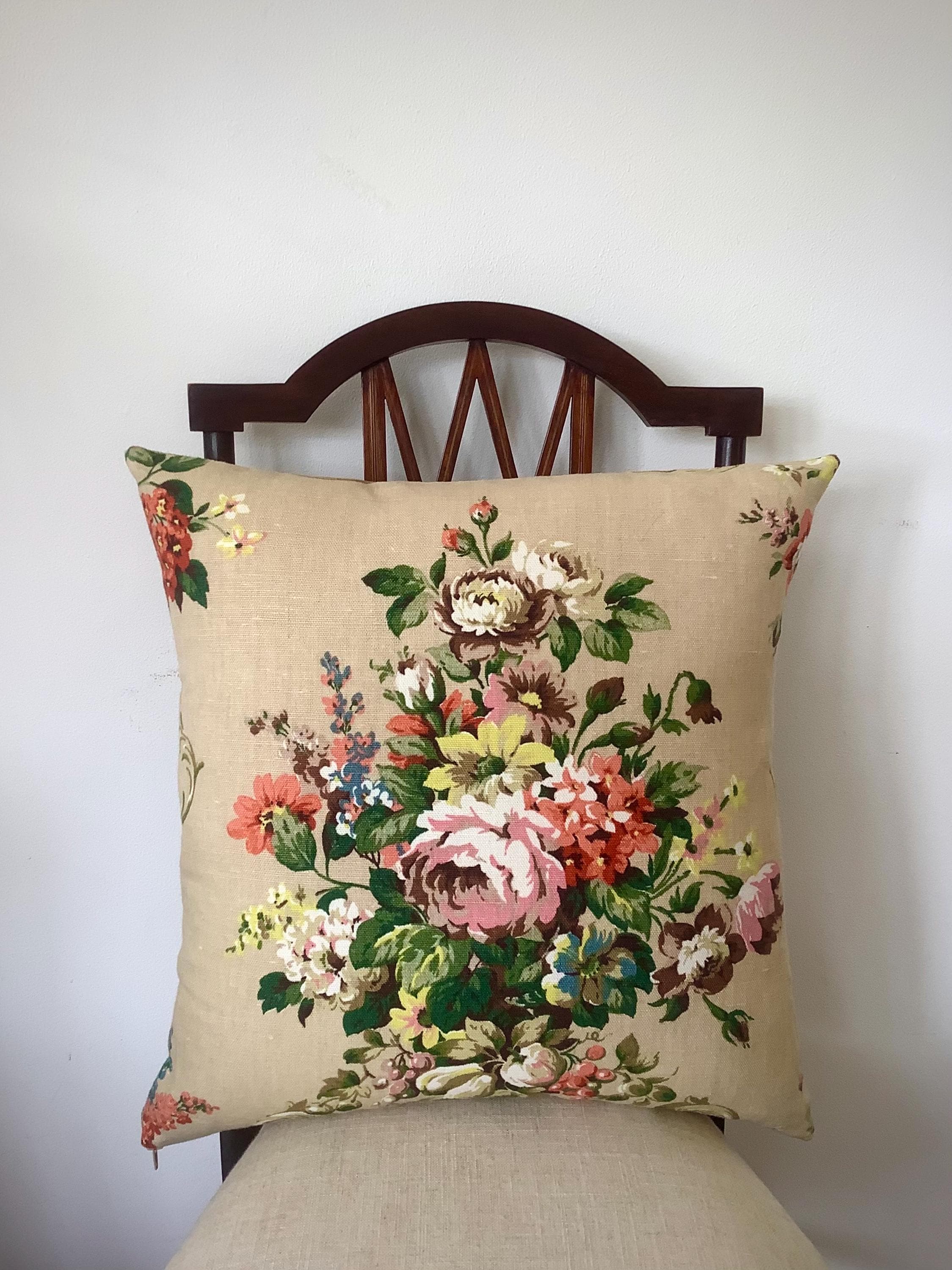 Vintage Floral Linen Cushion