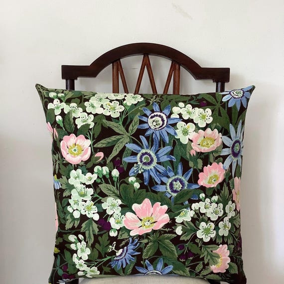 Vintage Leinen Blumen Stoff Kissen 