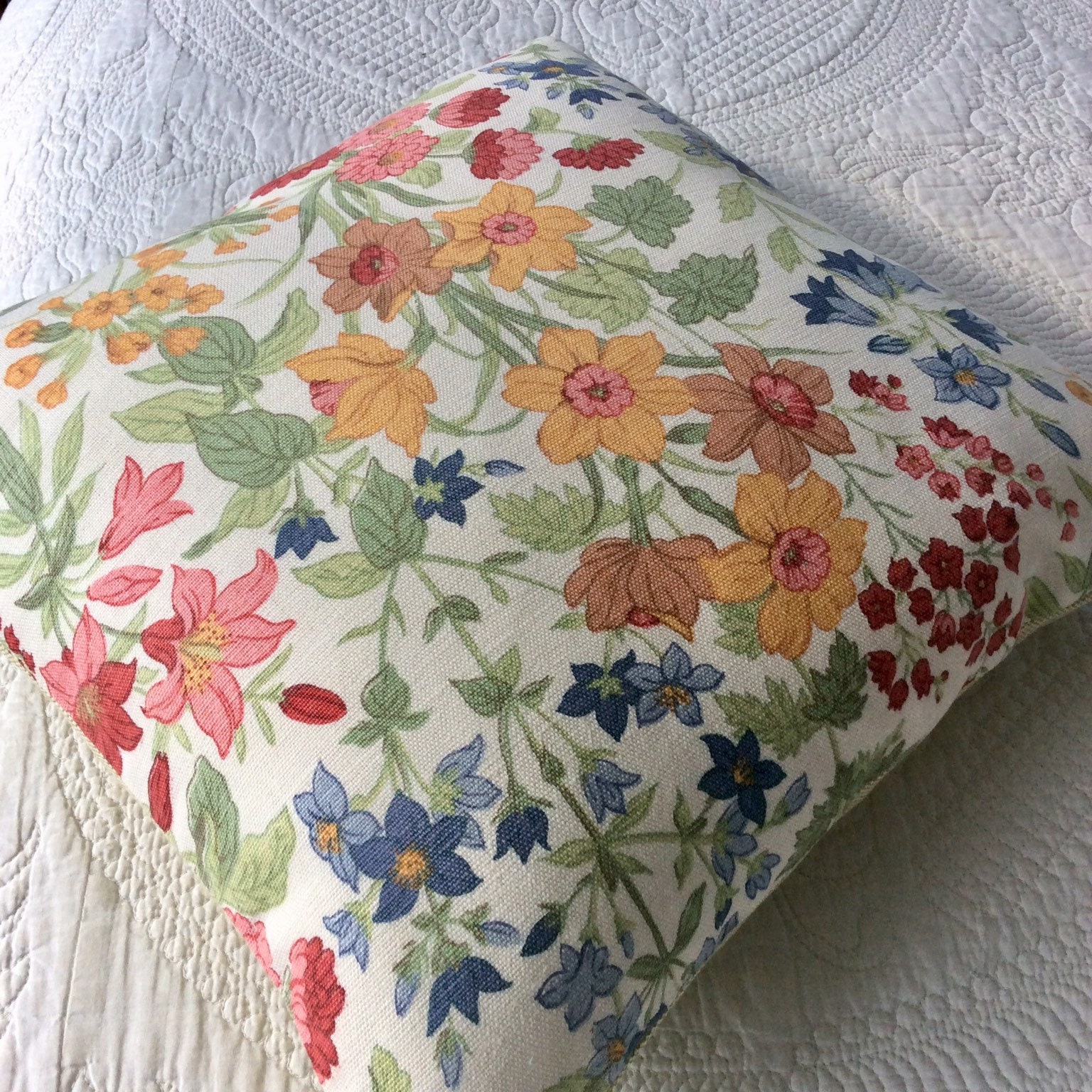 Vintage Linen Floral Fabric Cushion Norwich By Etsy