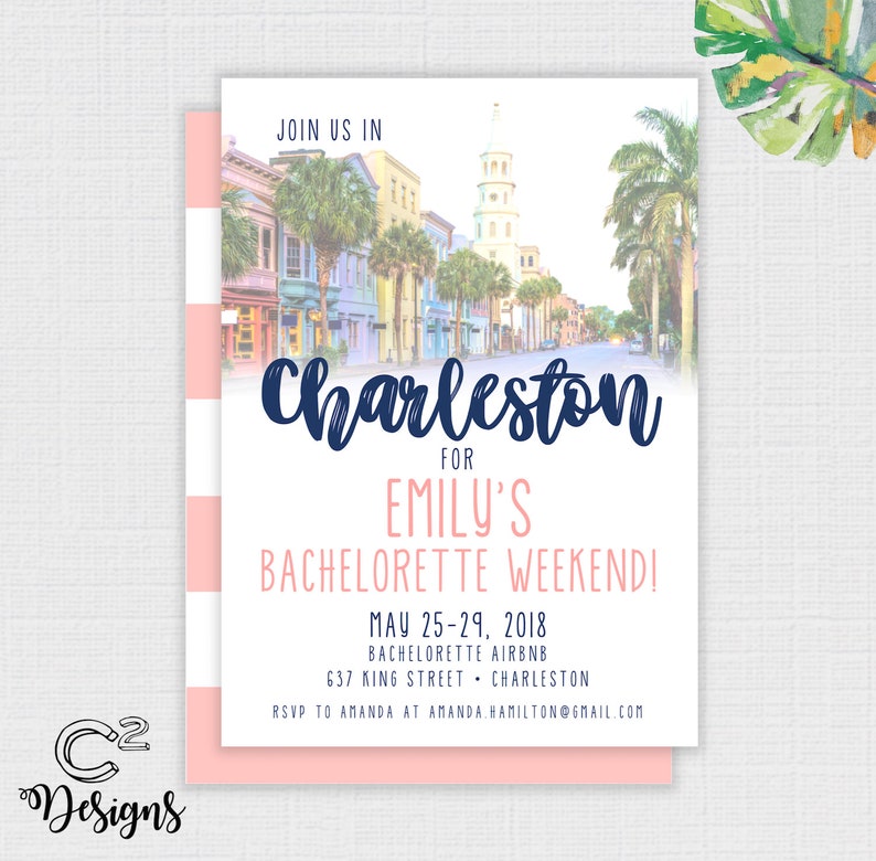 Charleston Bachelorette Party Invitation Itinerary Etsy