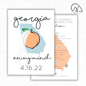 Georgia on My Mind Bachelorette Party Invitation with Itinerary