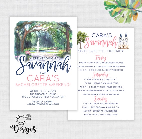 Savannah Bachelorette Party Invitation With Itinerary Template Etsy