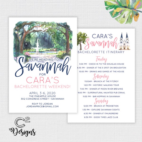 Savannah Bachelorette Party Invitation with Itinerary Template
