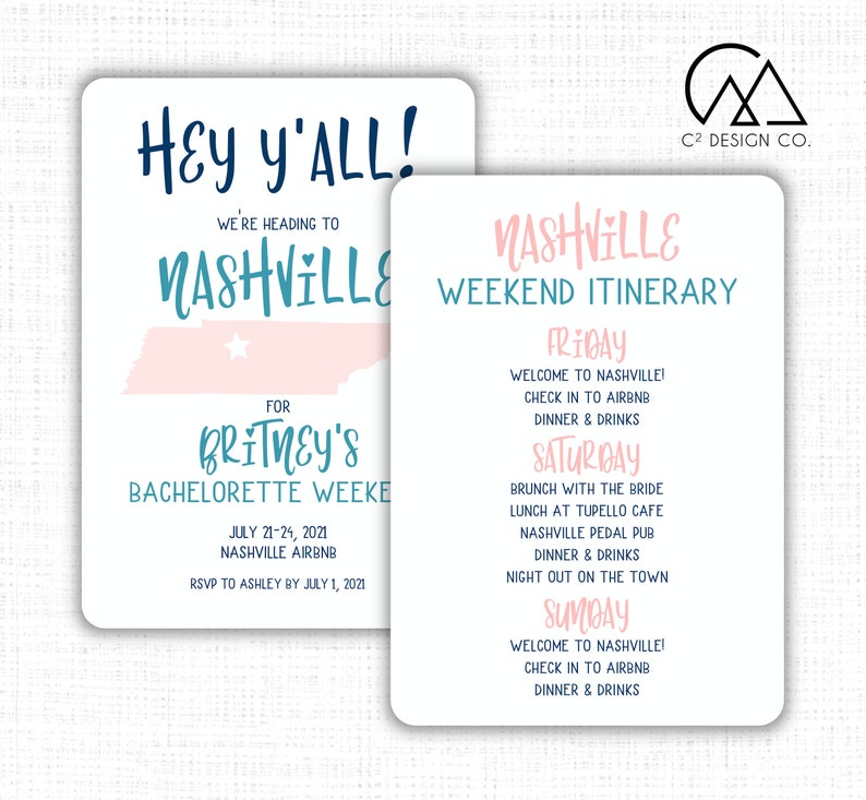 Nashville Bachelorette Party Invitation with Itinerary Template image 2