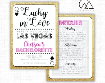 Lucky in Love Las Vegas Bachelorette Invitation with Itinerary Template