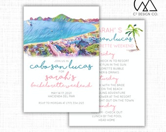 Cabo San Lucas Bachelorette Party Invitation + Itinerary | Watercolor | Template