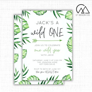 Wild One Jungle Baby Shower/Birthday Invitation