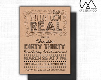Sh!t Just Got Real Dirty Thirty Birthday Invitation