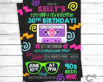 Saved By The Bell Neon 90s Invitation Template