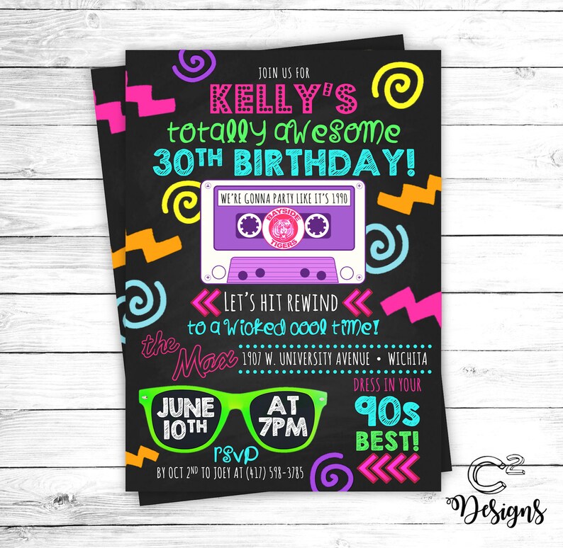 Saved By The Bell Neon 90s Invitation Template image 1